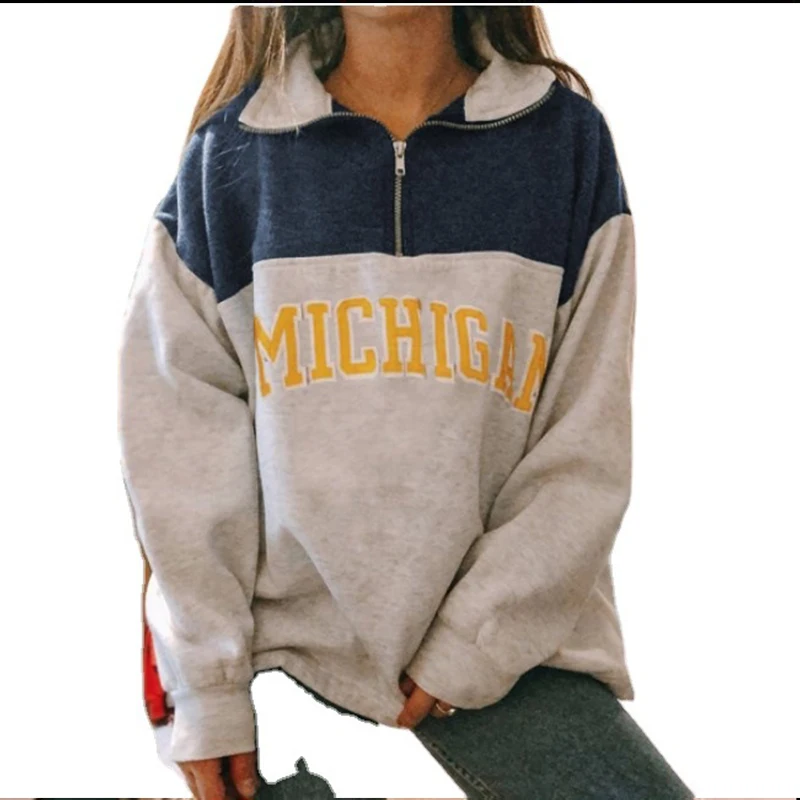 

Women Oversized Polo Hoodies Turndown Collar Harajuku 90s Graphic Sweatshirt Punk Hoddies Casual Loose Thin Womens Pullovers