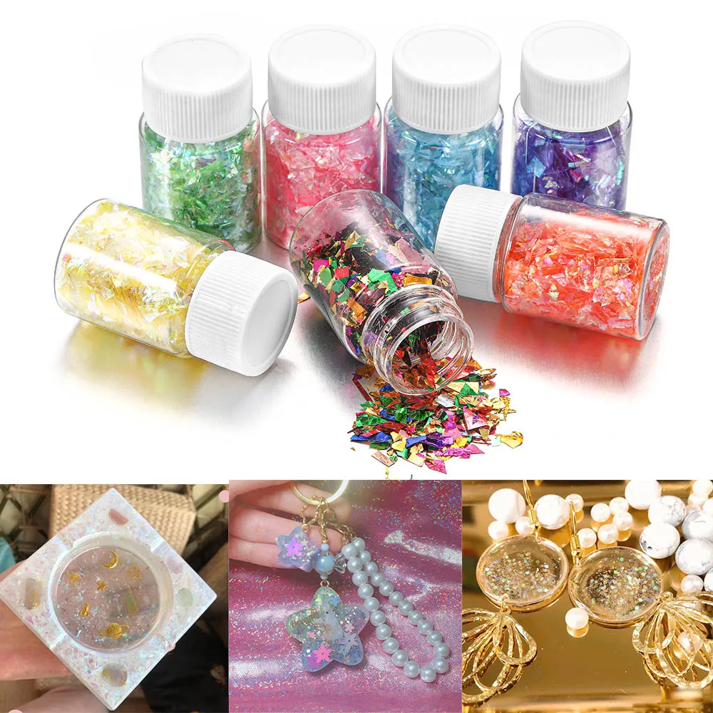 

15 мл разноцветные кусочки сломанной сахарной бумаги, силиконовые формы для вспышки, наполнитель для самостоятельного изготовления нейл-ар...