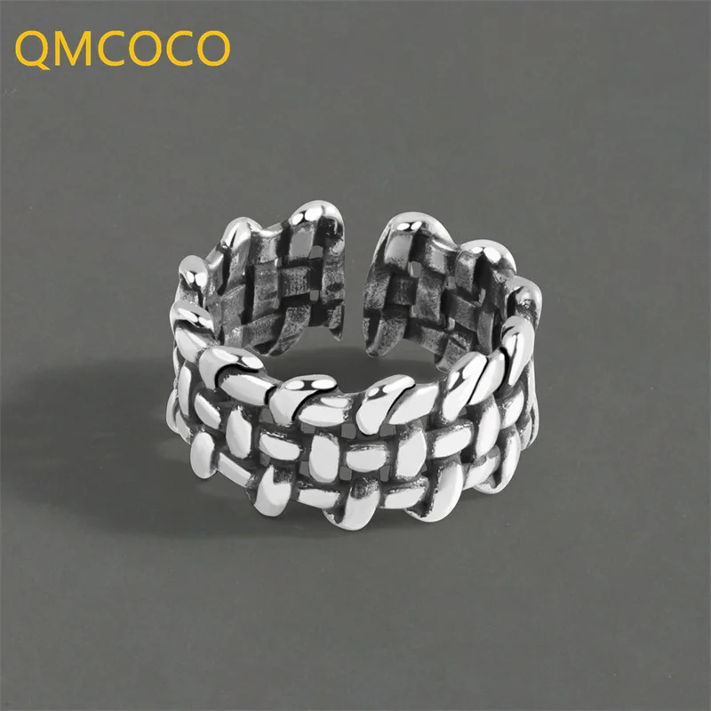 

QMCOCO 925 Серебряные широкие кольца для женщин новый стиль модные креативные Панк Винтаж сделать старые геометрические украшения для вечерино...