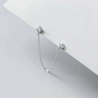 genuine 925 sterling silver double pierced zircon chain tassel stud earrings for women hypoallergenic jewelry