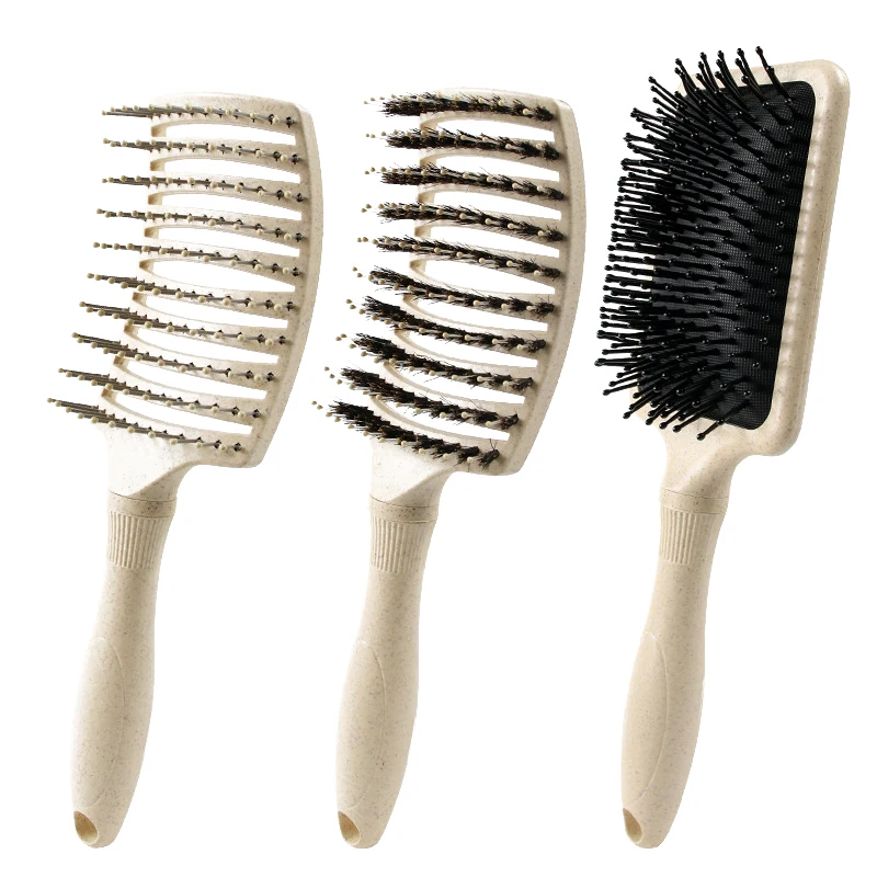 

Hair Brush Natural Bamboo Handle Boar Bristles Anti-static Hair Scalp Paddle Hairbrush Gasbag Massage Comb Hair Care