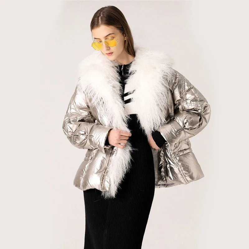 Воротник из натурального меха короткий пуховик женская уличная Утепленная