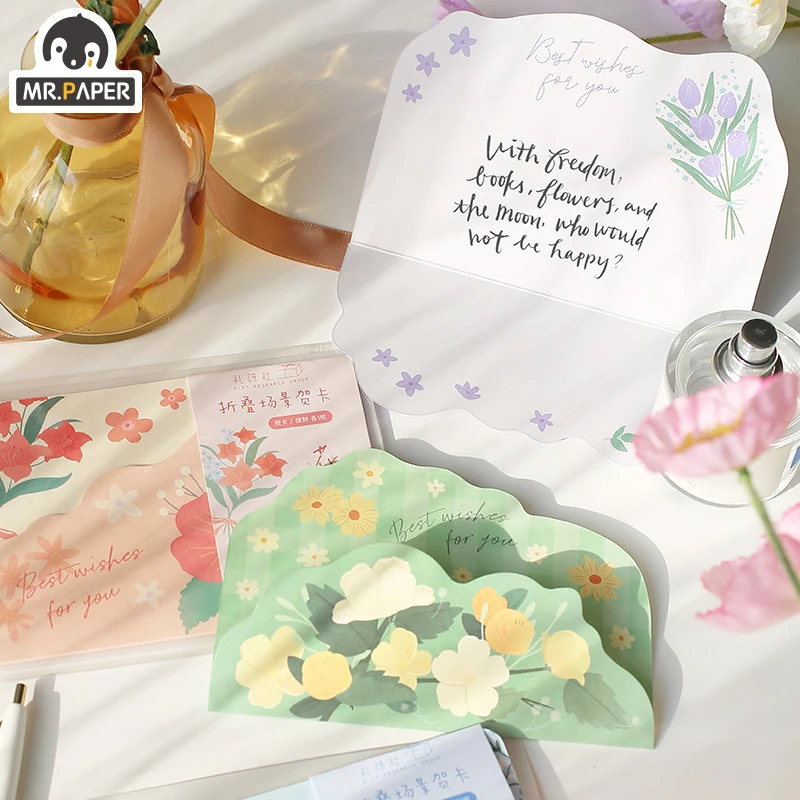 Мистер бумага 4 Дизайн 2 Pcs% 2Fset Flower% 27s Secret Words Series Ins Style Greeting Cards With Конверты Hand Account DIY Gift Material