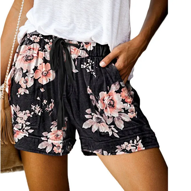 

Летние повседневные короткие брюки, женские летние новые брюки с высокой талией, шорты с карманами, модные женские брюки со шнуровкой и прин...