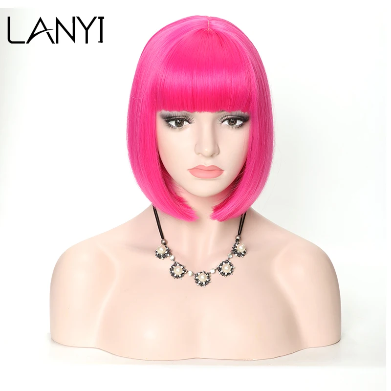 

Lanyi Short 12 Inches Bob Wigs Synthetic Hair With Bangs For Woman Soft Colorful Natural Daily Cosplay Party Hairstyle-Wig