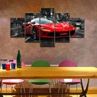 Черно-белый настенный автомобильный постер, 5 шт., Красный спортивный автомобиль, холст, художественные картины для мальчиков, спальни, гостиной, офиса, Декор