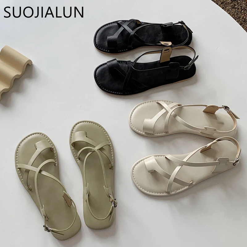 

SUOJIALUN Women Sandals 2020 Summer Bohemia Comfortable Ladies Shoes Beach Gladiator Slides Flip Flop Casual Female Flat Sandals