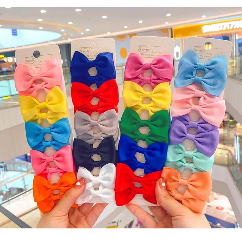 

ncmama 10Pcs/set Children Cute Grosgrain Ribbon Hair Bows Hair Clips Baby Girls Colorful Hairpins Kids Sweet Hair Accessories