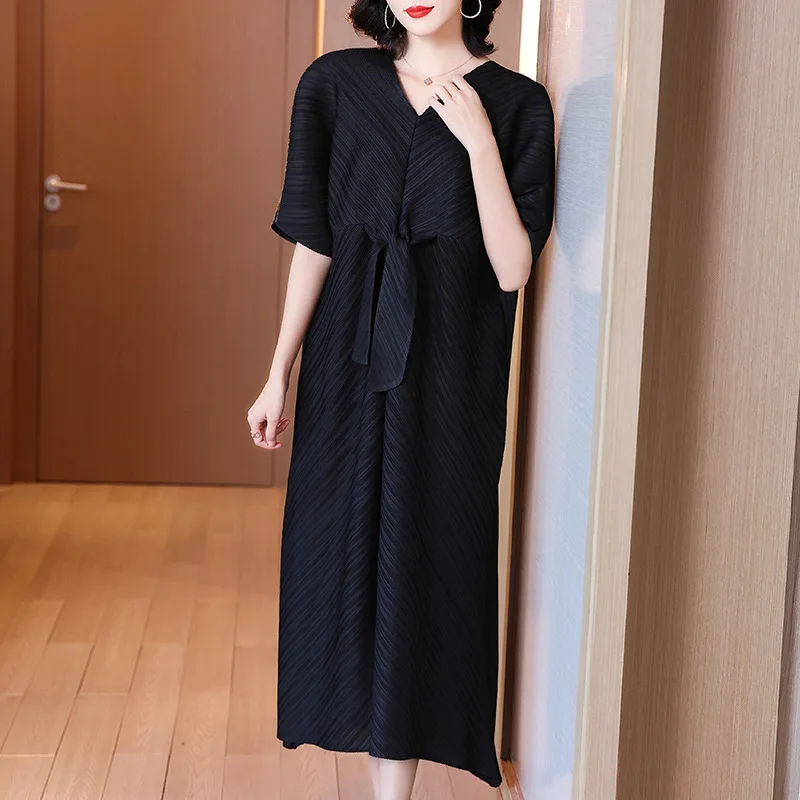 

VANOVICH Summer and Spring Dress 2021 New Solid Color Wild Casual Ladies Dress Pluz Size V Neck Fashion Women Clothing