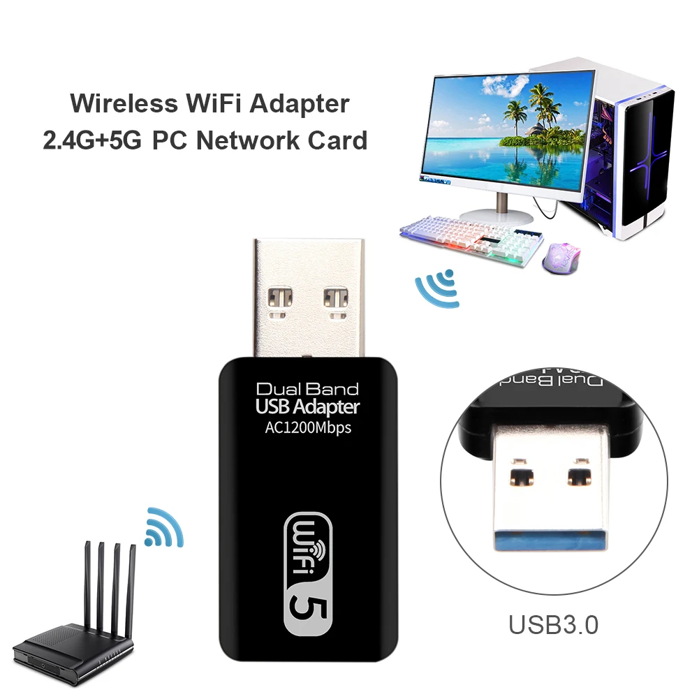 

WD-4601AC 1200Mbps USB Wifi Network Card Adapter 2.4G/5G Dual-Band Wireless Receiver Dongle Network Card for Desktop Laptop New