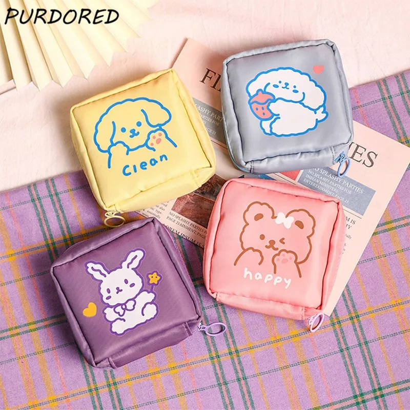 

PURDORED 1 Pc Cartoon Mini Cosmetic Bag Women Sanitary Napkin Storage Bag Waterproof Travel Makeup Bag Lipstick Organizer Case