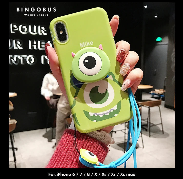 For iphone 11 pro XS max XR X Cute Sullivan Mike Monsters Case Soft matte cover 6 6s 7 8 plus Shell +stander +Strap |