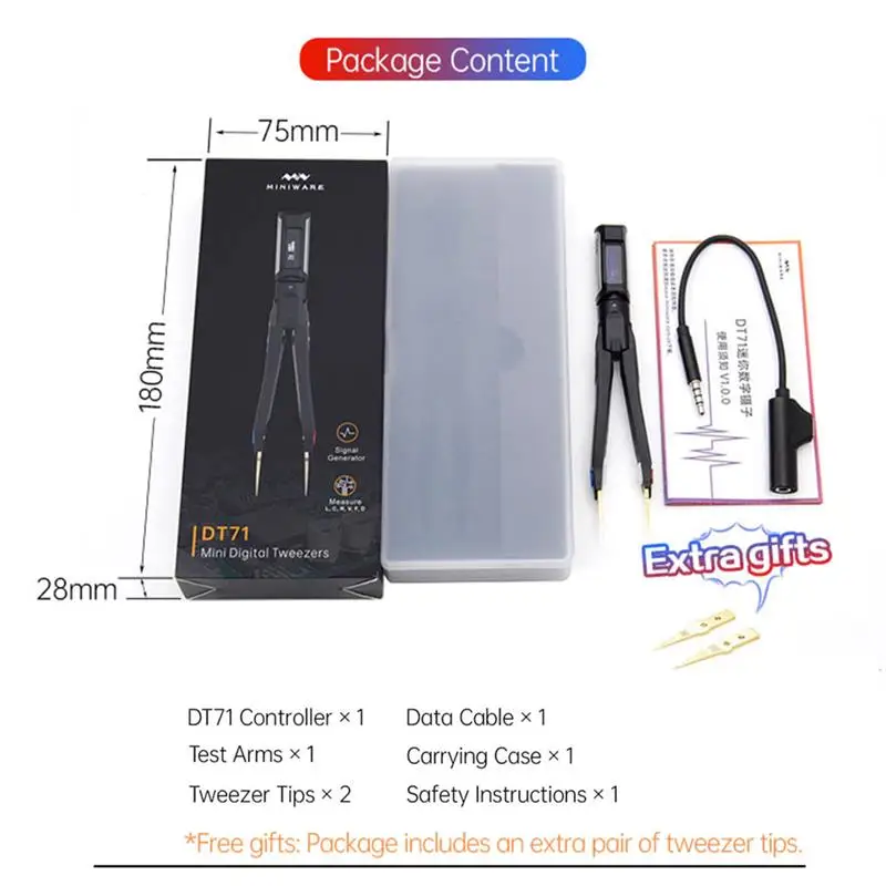 

Minidso Smart Tweezers Set DT71 Digital Signal Generator Debugging Mini Tweezers Kit for LCRDVF Component Signal Testing