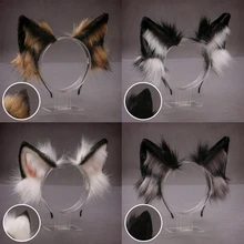 Diadema con orejas de lobo de piel sintética, diadema de pelo de Animal peludo realista, disfraz de Cosplay, novedad de 2021