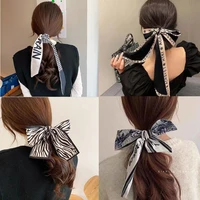 2021 new women elegant print flower long ribbon silk headband sweet turban bandanas hairbands fashion hair accessories