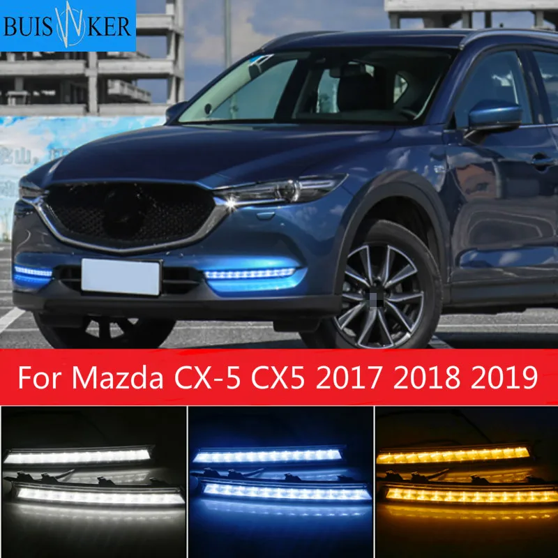 2Pcs DRL 12V LED Daytime Running Light Fog Lamp Decoration For Mazda CX-5 CX5 2017 2018 2019 Flowing Turn Signal