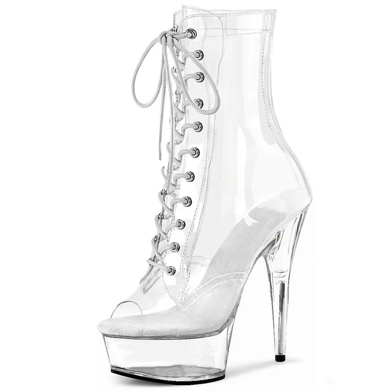 

Stripper Sexy Combat Fetish 8 Inch High Heels Platform Ankle Boots Women Winter Gothic Shoes 15-20CM Black Pole Dancing Strappy