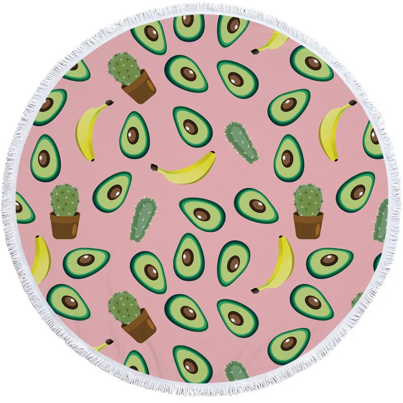 

Avocado Fruit Printed Large Round Beach Towel Microfiber Round Fabric Bath Towels For Living Room Home Decorative