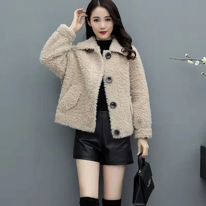 2021 Women Winter New Real Granular Wool Coats Female Short Genuine Lamb Fur Jackets Ladies Solid Color Warm Overcoats U655