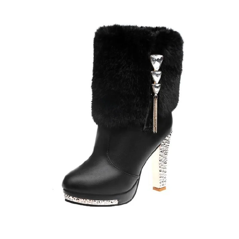 

New Arrivals Women Short Boots Slip-on Cotton Fabric High Heel Crystal Decoration Female Shoes Fashion Atmosphere Women Boots