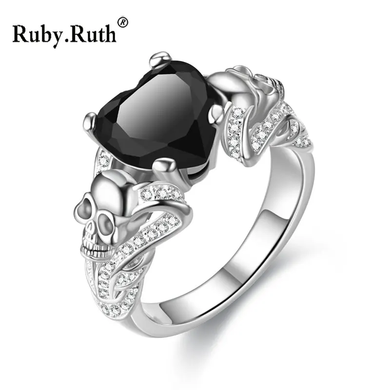 Сердце CZ Кристалл Свадебные панк череп кольца для женщин Подарки кольцо