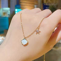 trendy design 14k real gold plated starfish shell chain necklace for women temperament jewelry pendant shiny aaa zircon party