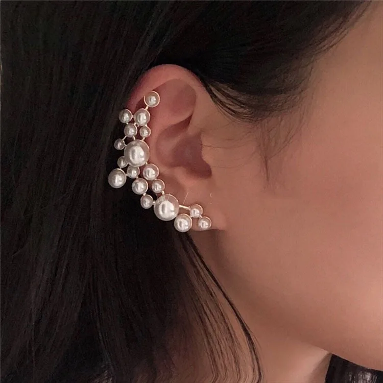 2019 Мода Винтаж Ткань жемчужные серьги клаймберы Кафф 925 Серебристые булавки для