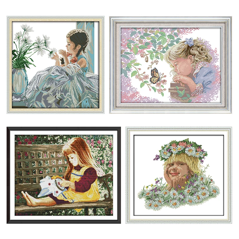 

Joy Sunday Stamped Flower Girl Cross-Stitch Kits 11CT 14CT Printed Counted Patterns Crafts Decoration Embroidery Needlework Sets