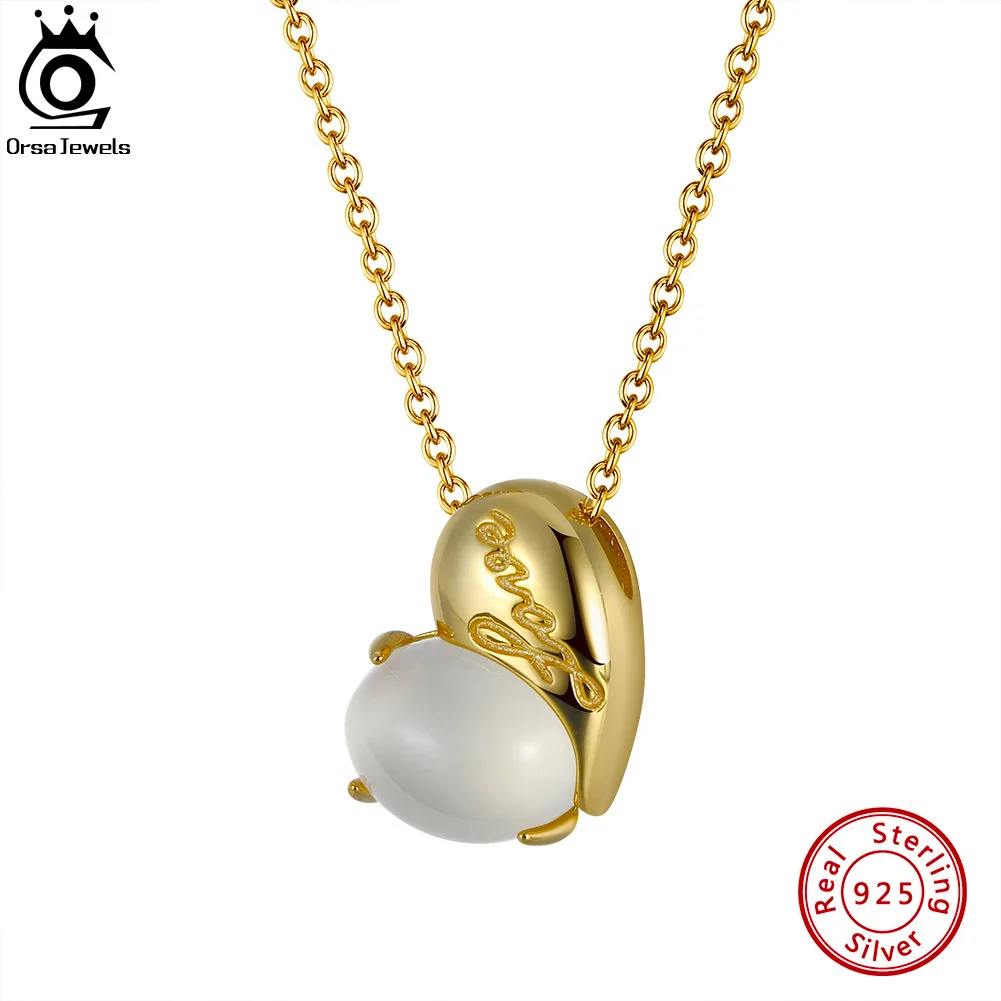 

ORSA JEWELS New Fashion 925 Sterling Silver Moonstone Heart Necklace For Women 2021 Trend Ladies Girls Jewelry Party Gifts GMN08