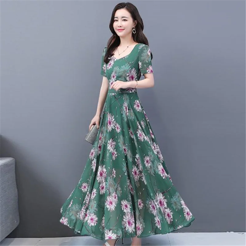 

Женское винтажное платье с цветочным принтом, длинное тонкое платье с широкой талией в стиле бохо, элегантное платье для весны и лета