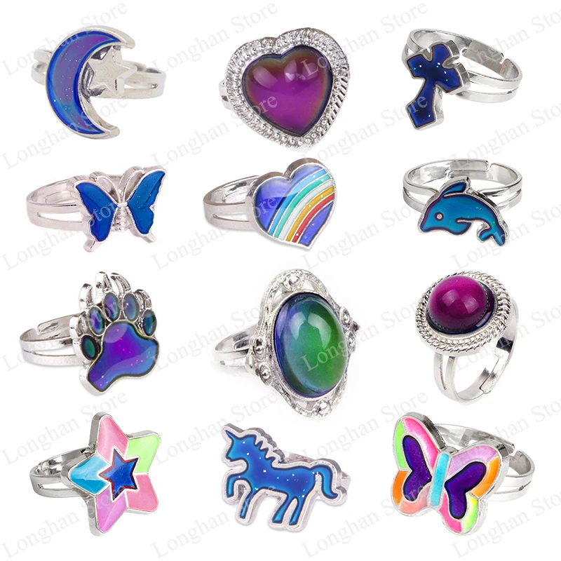 

Changing Color Mood Rings for Women Emotion Feeling Adjustable Fluorescent Temperature Ring Girl Gifts New Fashion Finger Ring