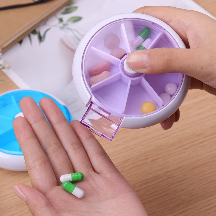 

1PC Weekly Rotating Pill Box Travel Pill Case Splitter Pill Organizer Medicine Box 7 Lattices Pill Container Medicine Dispenser