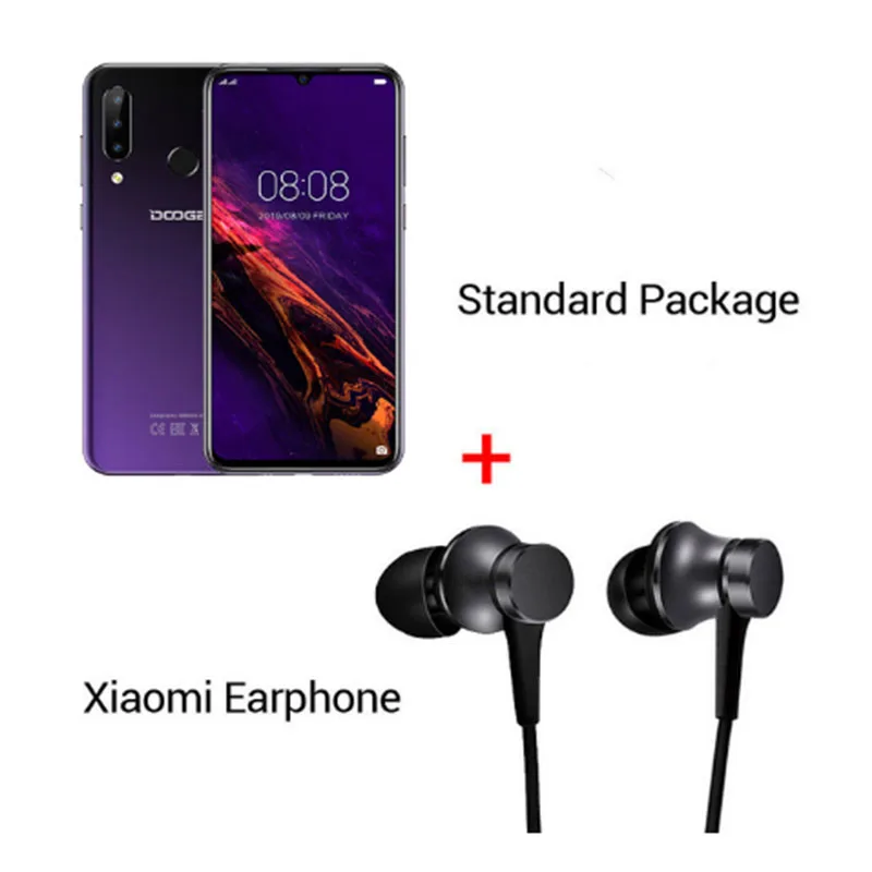 Purple N Earphone DOOGEE N20, новинка, смартфон, 6,3 дюймов, FHD+ дисплей, 4350 мАч, 4 Гб+ 64 ГБ, четыре ядра, 10 Вт, зарядка, отпечаток пальца, 16 МП, тройная задняя камера - Цвет: Purple N Earphone