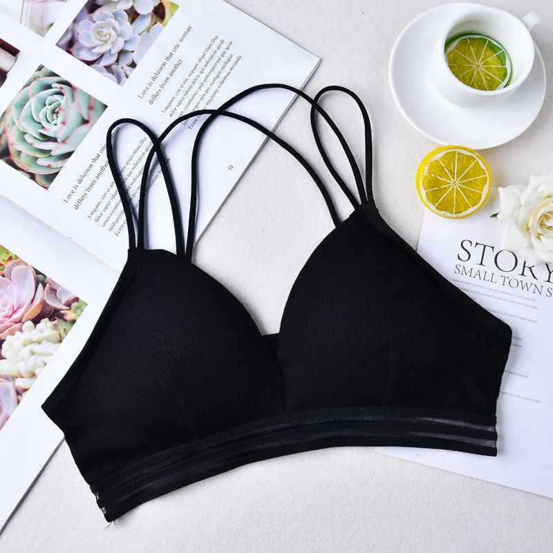 

Gobetter Women Push Up Bra Sexy Thin Cross Strap Bralette Seamless French Style Bras Female Triangle Cup Underwear Brassiere