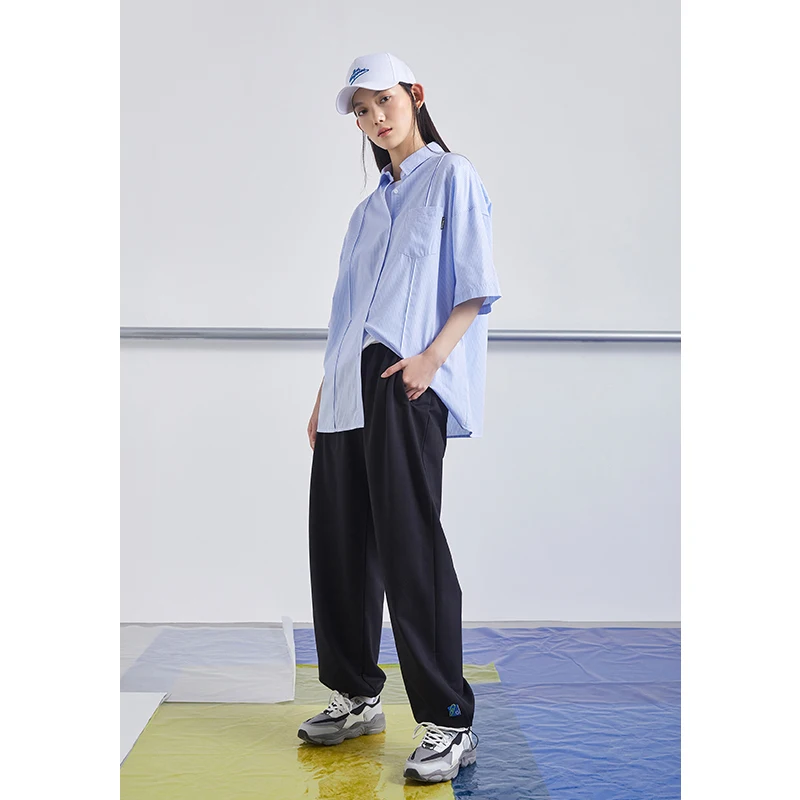 

Toyouth Women Shirts 2021 Summer Short Sleeve Turndown Collar Loose Blouse Solid Color Striped Casual Simple Tops