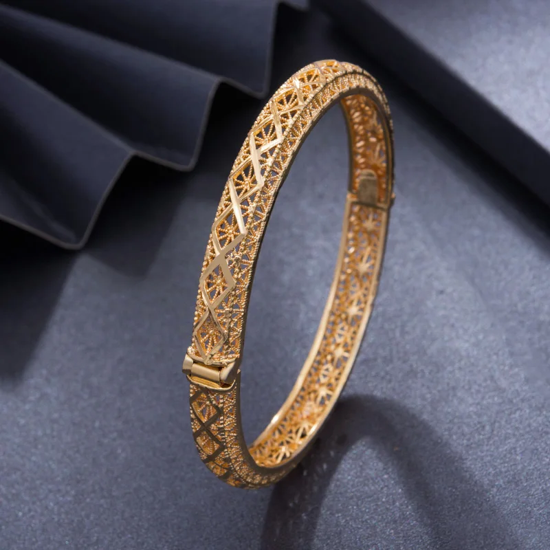 

Wando 1Pcs/lot Top Quality Dubai Gold Color Bangles For Women Vintage Bride Wedding Bracelet Bangles Africa Arab Jewelry