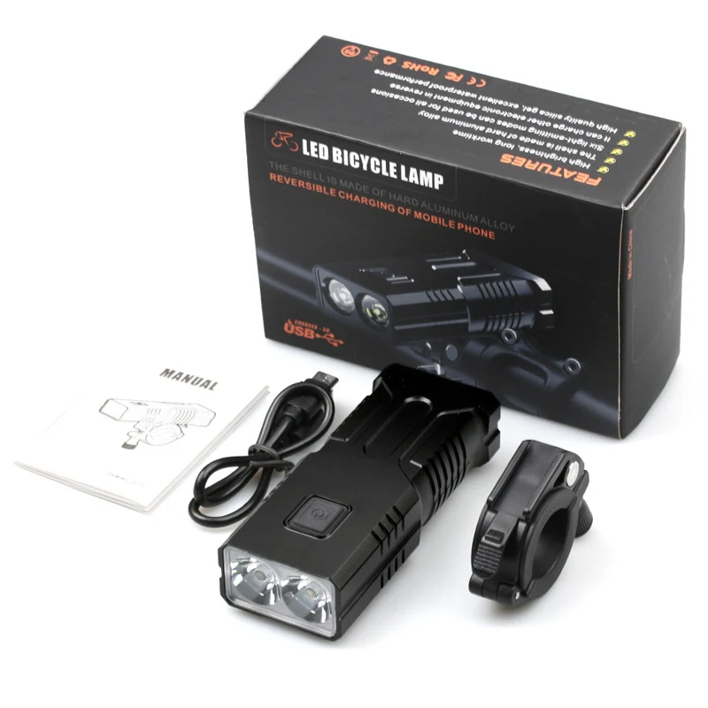 

New Bicycle Light IPX-6 Waterproof Bike Flashlight Power 1800 Lumens LED USB Rechargeable Bicycle Handlebar Light Headlight