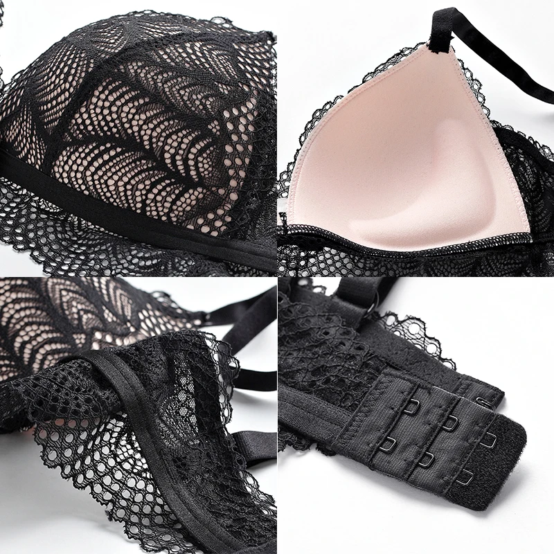 

New European and American Rimless Lace Bra Set Sexy Triangle Cup Seamless Small Chest Gathered Underwear