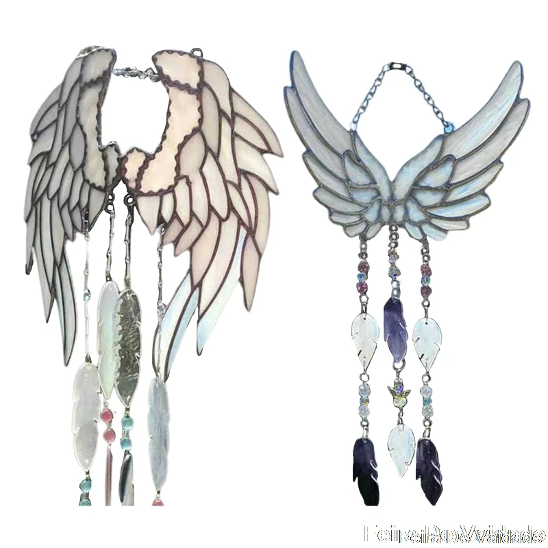 

Angel Wing Wind Chime Window sill Decoration Balcony Crystal Wind Chime Hand Feather Wind Chime Car&Home Decoration Pendant 2021