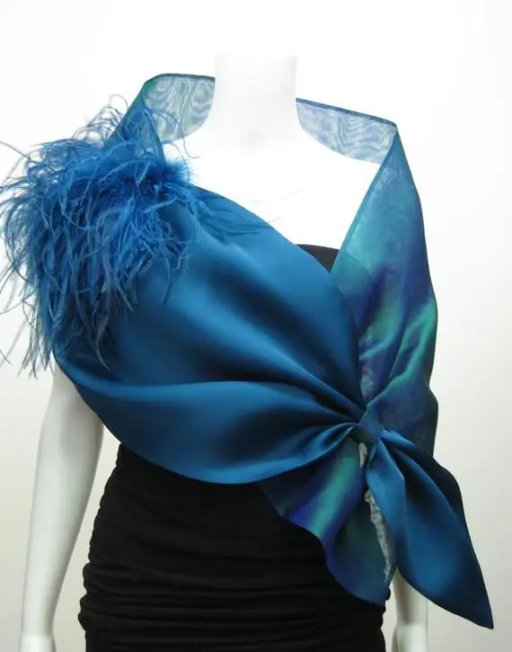 

tailor shop custom made silk orangza wedding shawl peacock blue shawl small jacket mother of bride shawl wedding jacket wrap