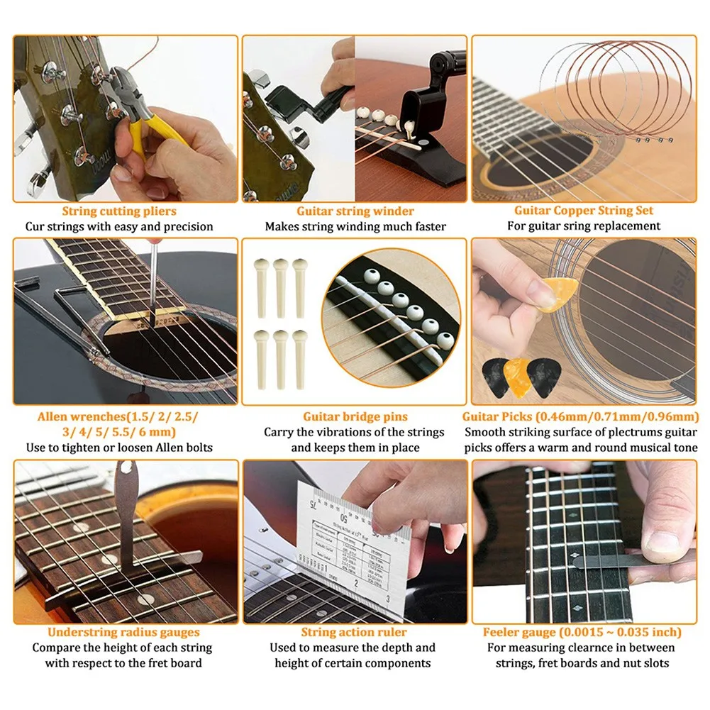 

54Pcs Guitar Repairing Maintenance Tool Kit Guitar Cleaning Care Accessories For Change Strings Set Intonation Adjust Action