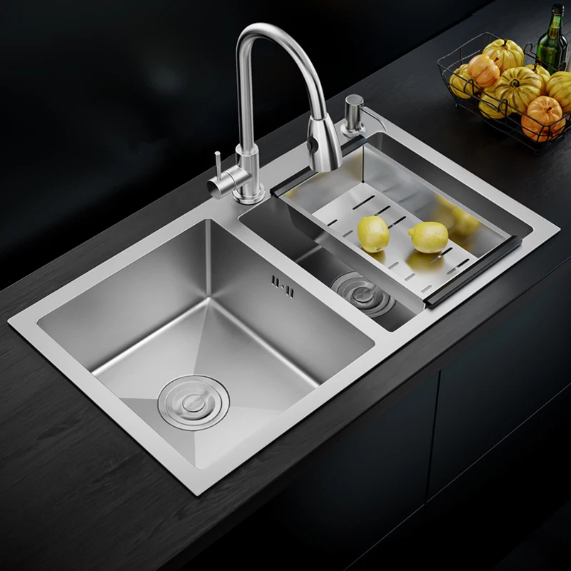 

304 Stainless Steel Kitchen Sink Double Bowl Basin Brushed Topmount Sink For Home Fixture Decoration With Drainage Accessories