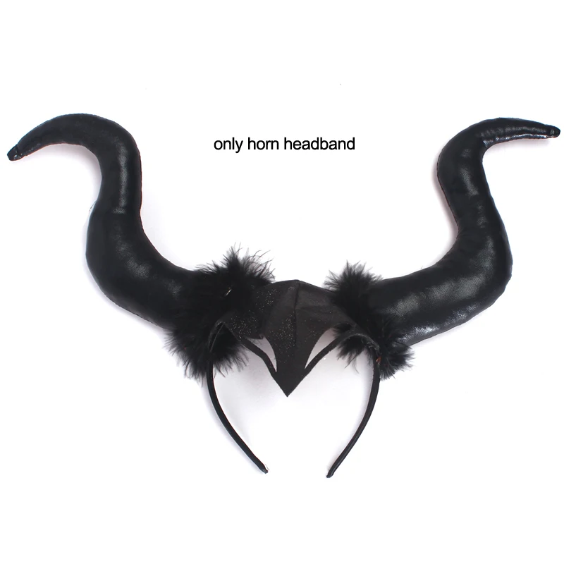 just horn headband Платье-пачка для девочек на Хеллоуин «Maleficent Evil Dark queen» с рогами «Wicked Witch»; Детские вечерние костюмы для костюмированной вечеринки; нарядная одежда - Цвет: just horn headband