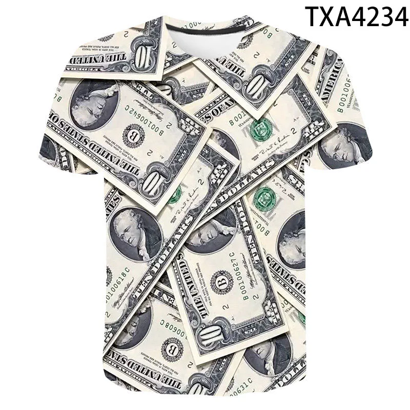 

Summer 2020 New 3D Printed Dollar Spoof Hip-Hop Street Plus Size Short-sleeved Top