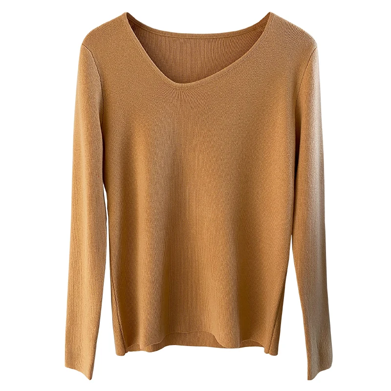 

Undershirt Women's Spring and Autumn Slim-Fit Knitted Top Western Style Inner Wear New Thin Cashmere V-neck Sweater