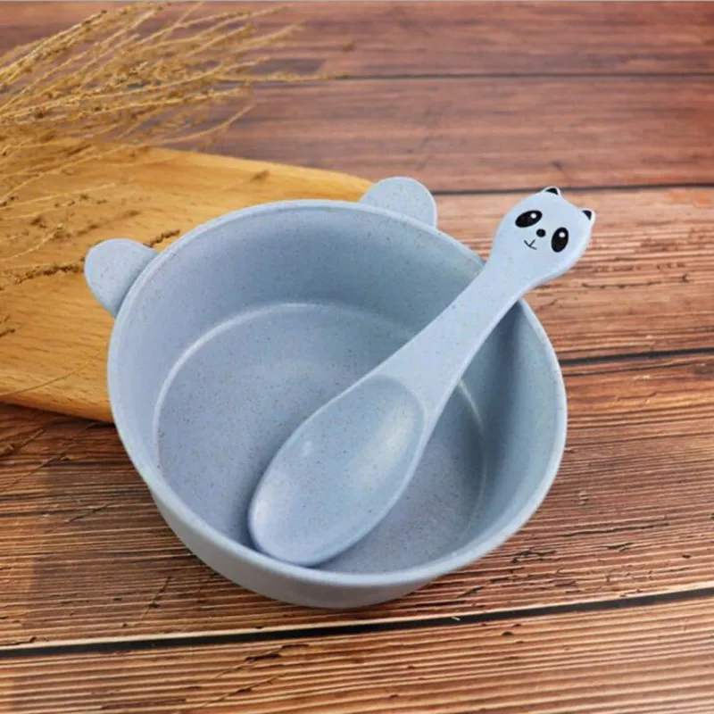 blue bowl 3 шт./компл. пшеничной соломы посуда Носки с рисунком медведя из мультика детская посуда для детей с суповую тарелку, производство Китай детская тарелка вилка ложка для грудничков, набор посуды - Цвет: blue bowl