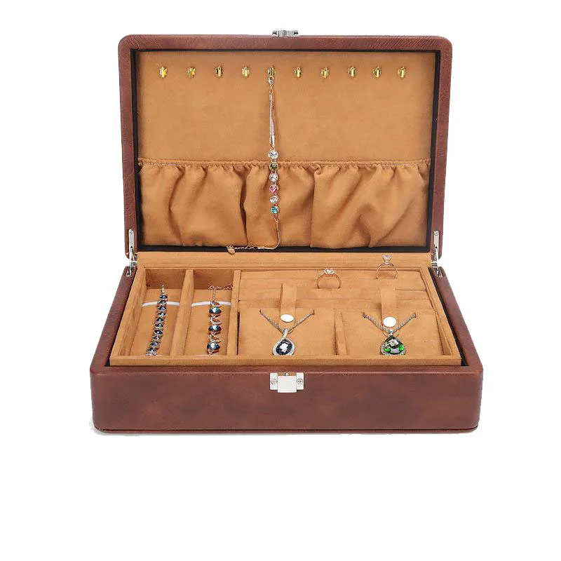 

Jewelry Leather Large Capacity Metal Double Storage Jewelry Box Jewelry Diamond Jade Box
