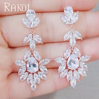 rakol top quality delicate water drop bridal jewelry cubic zircon dangle stud earrings for women wedding dinner party ra02205k