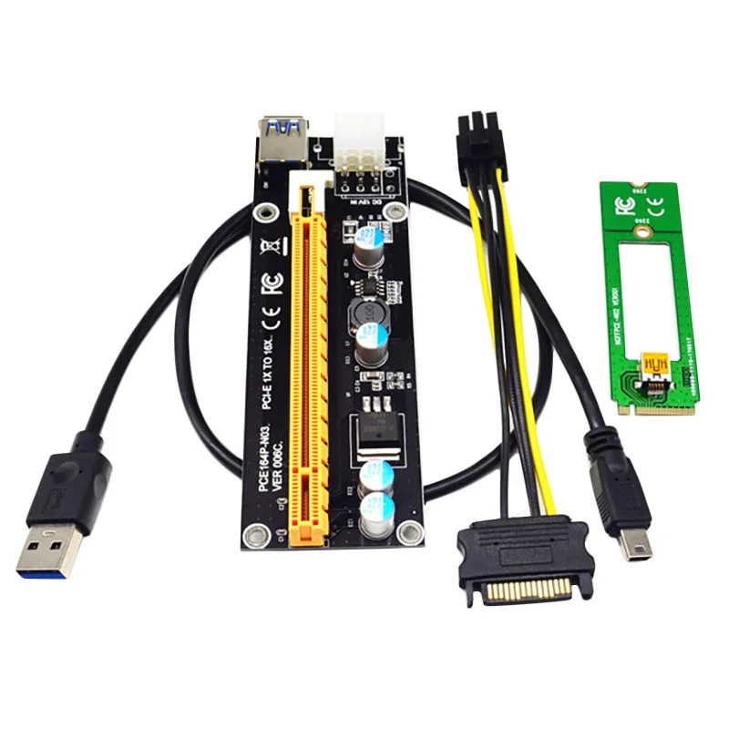 

VER008C Adapter Card M2 NGFF to 16X SATA 15PIN Image Card Extension Cable 6Pin Adapter Card for BTC Mining