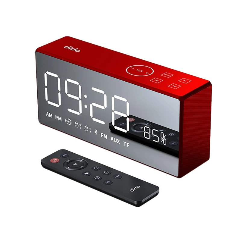 

Dido X9 Rechargeable Mirror Led Display Volume and Bass Hi-Fi Wireless Bluetooth Speaker Fm Aux Alarm Clock (Red)